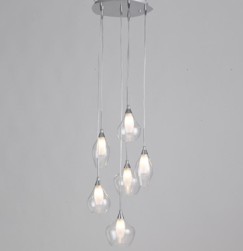 Sospensione in vetro trasparente e bianco satinato struttura in metallo cromo 6XG9 non incl. SKYLINE/S6 Sospensione in vetro trasparente e bianco satinato struttura in metallo cromo 6XG9 non incl. SKYLINE/S6